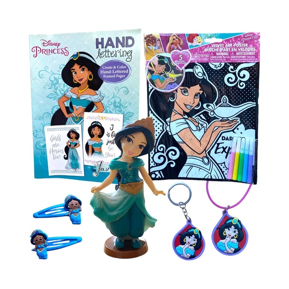 Aladdin Jasmine Figurine Doll Necklace Coloring Book Velvet Poster Art Toy Set - Picture 1 of 10